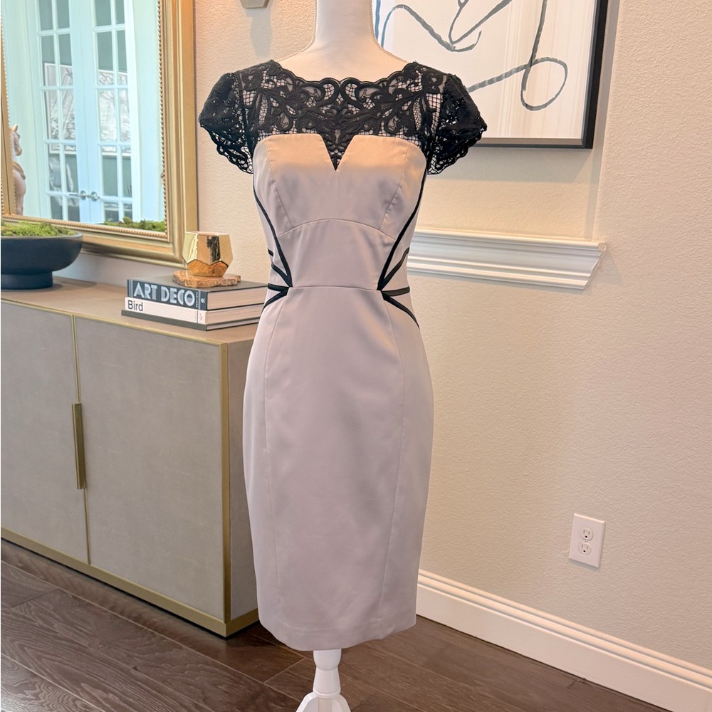 Karen Millen Black and Light Gray Midi Dress